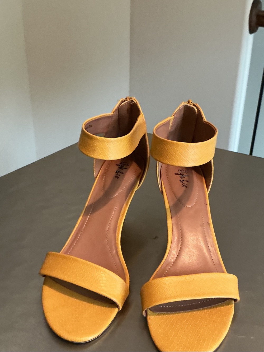 Style & Co. Mustard Yellow Ankle-Strap Heeled Sandals